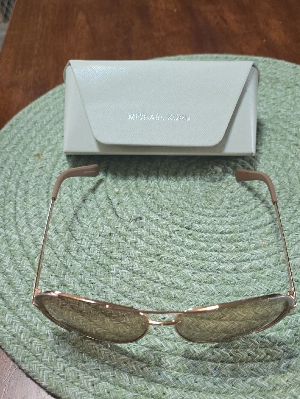 Michael Kors Rose Gold Aviator Sunglasses with Brown Lenses